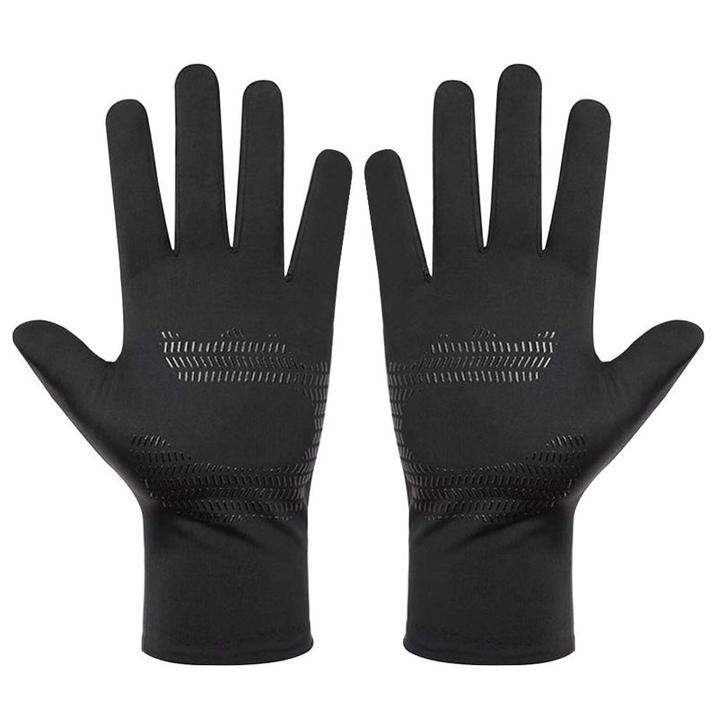 Holiberty Lightweight Silk Summer Gloves Non-Slip Outdoor Sports Driving Cycling Gloves Winter Warm Running Glove Liner Sun UV Protection Fishing Gloves for Women Men (Black, Full Fingers without touchscreen) - Image 2